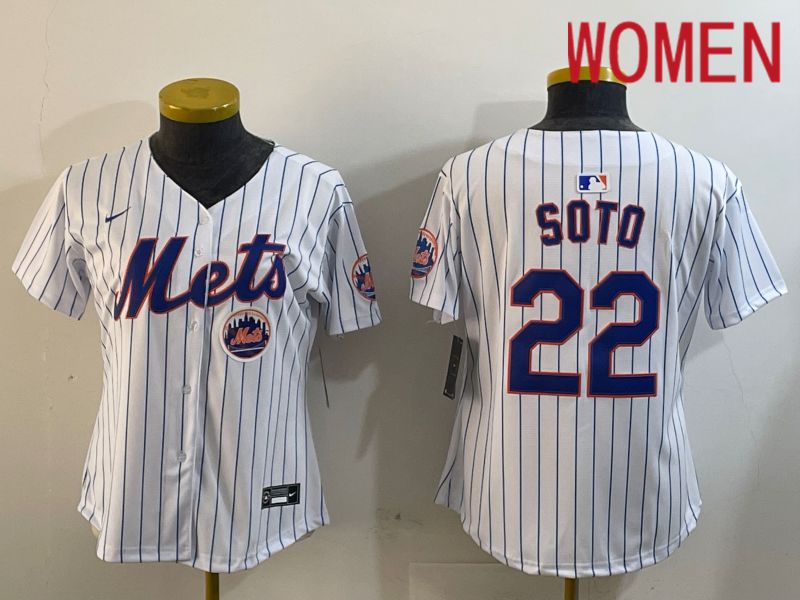 Women New York Mets #22 Soto White Stripe Game 2024 Nike MLB Jersey style 4->youth mlb jersey->Youth Jersey